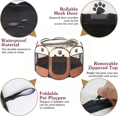 Портативний вольєр для цуценят та дрібних тварин 74x43 см (колір кавовий)