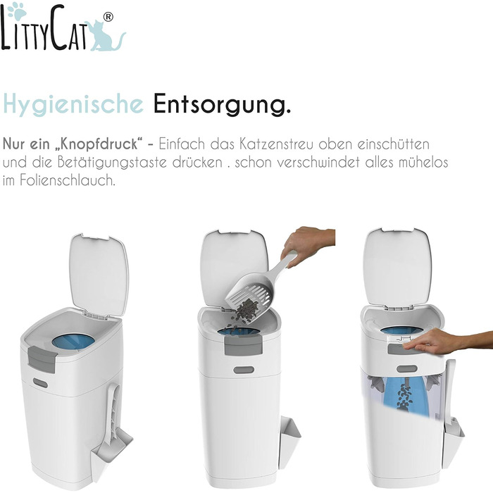 Відро для сміття з котячого туалету Littycat з лопаткою - з картриджем для поповнення - котячий туалет, відро для котячого туалету біло-сірий + 1 картридж біло-сірий