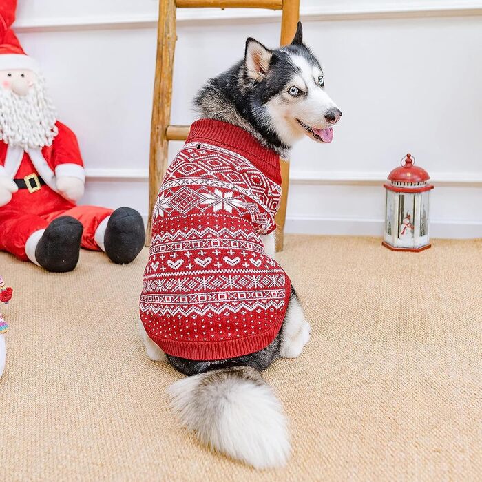 Пуловер для собак HOMIMP Argyle - теплий зимовий одяг для цуценят та собак різних розмірів. М'який, стильний, теплий одяг для собак, червоний, для прогулянок та повсякденного використання.