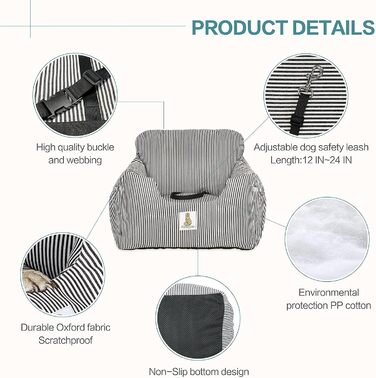 Автокрісло для собак маленьких порід, знімний та миючий чохол, підвищення для цуценят з кишенями для зберігання та страхувальним ремінцем, неслизьке дно, для авто та дому, чорний