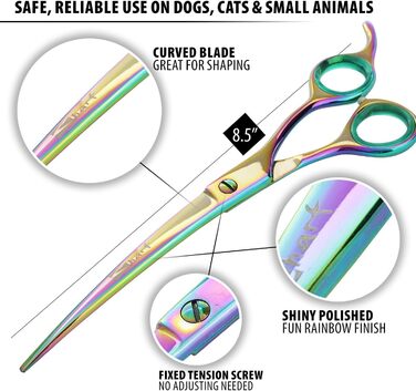 Професійна фен-ножиці Sharf для грумінгу домашніх тварин, вигнуті, 21.6 см, японські ножиці для собак, котів та дрібних тварин, серія Rainbow 8.5 дюймів