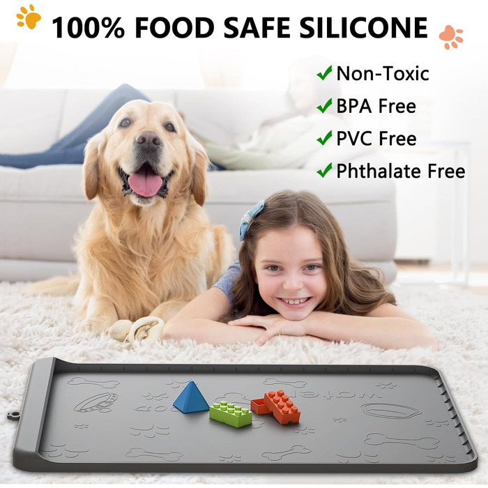 Килимок для годування собак та котів Synvion, водонепроникний, з неслизьким покриттям та високим бортиком, 91x61 см