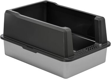 Набір з 2 котячих туалетів XXL з нержавіючою сталлю та бортиком 71 x 50,5 x 35 см сіро-срібного кольору, включаючи лопатку