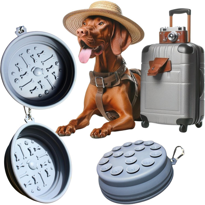 KPET LamiBowl: Складаний дорожній миска для води та корму для собак та котів, силікон, сірий