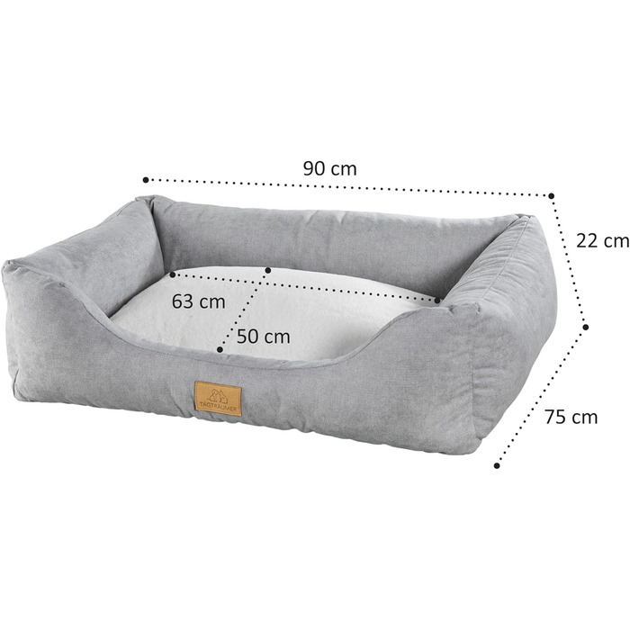 М'яке ліжко для собак Tagträumer Joy, сіре, 60x50x18 см, для маленьких собак, ергономічне, знімний м'який чохол