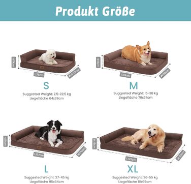 Ортопедичне ліжко для собак, 19 см товщиною, диван для середніх собак, знімний та пральний, неслизьке дно, водонепроникна підкладка, коричневий, 76x51x19 см