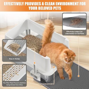 Квітковий горщик Erinaik для котів, нержавіюча сталь, з кришкою, XL, великий, для великих котів, металева, високі бортики (білий)