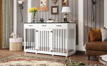 Елегантна собача будка-переноска XXL з шухлядами 137x57x85 см – чорно-біла меблі для собак