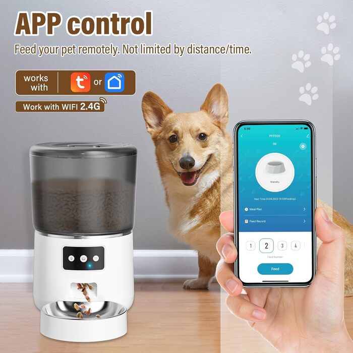 Автоматичний годівник для котів та собак, 4л, з миски з нержавіючої сталі, програмування до 10 прийомів їжі на день, просте керування