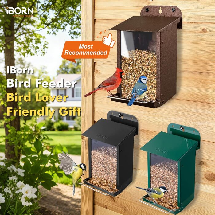 Годівниця для птахів iBorn Wand — металевий вуличний будиночок для птахів з погодостійким дахом, кріплення на стіну, дерево або паркан, зелена, 600 г
