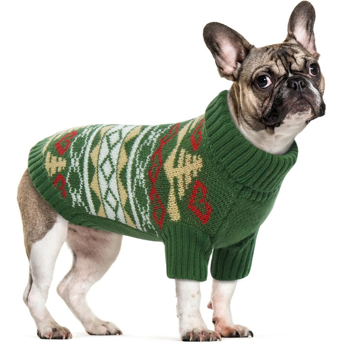 Зелений теплий одяг для собак - тепла куртка та пуловер для Французького бульдога (S)
