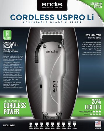 Andis Професійний волоссяний тример з літієвим акумулятором - бездротовий/провідний, регульована клинка, 2 години роботи, для будь-якого віку, срібний