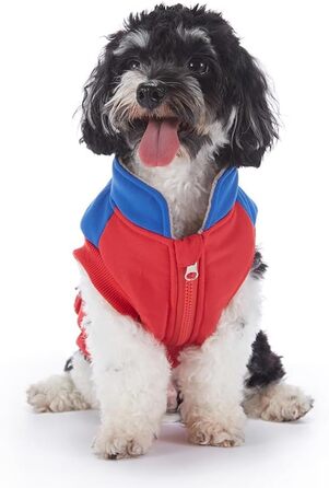 Тепла водовідштовхувальна куртка для собак маленьких та середніх порід. Зігріваючий зимовий одяг для собак з отвором для повідка та кишенями, світловідбиваюча (червоний, синій, S)
