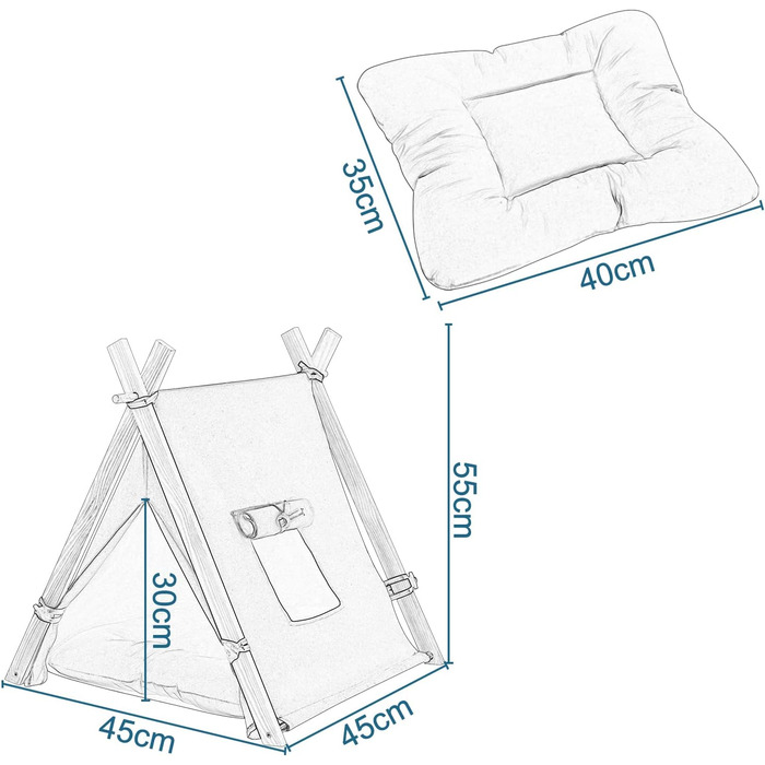 Тент для собак та котів EUGAD Tipi, білий, 60x70x60 см (M), 45x55x45 см (S), для дому