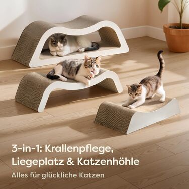 Кігтеточка для котів 3 в 1 XXL, 75 см – Міцна картонна поверхня для догляду за кігтями – До 2 років використання – Економія місця – Захист диванів та меблів (Cloud) (Білий)
