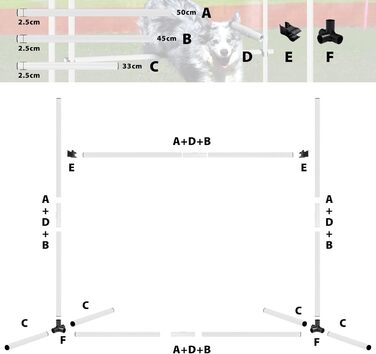 Набір для аджиліті Yardin Agility Set для собак: 4 перешкоди, регульована висота, стійки для слалому, сумка, тренувальний набір для собак, 104 x 70 x 101 см, білий