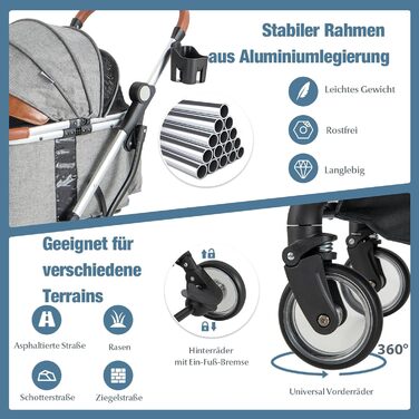 GYMAX 2-в-1 Візок для собак, візок для домашніх тварин з захистом від дощу, візок для собак з кошиком для зберігання та тримачем для напоїв, складний візок-переноска для собак та котів