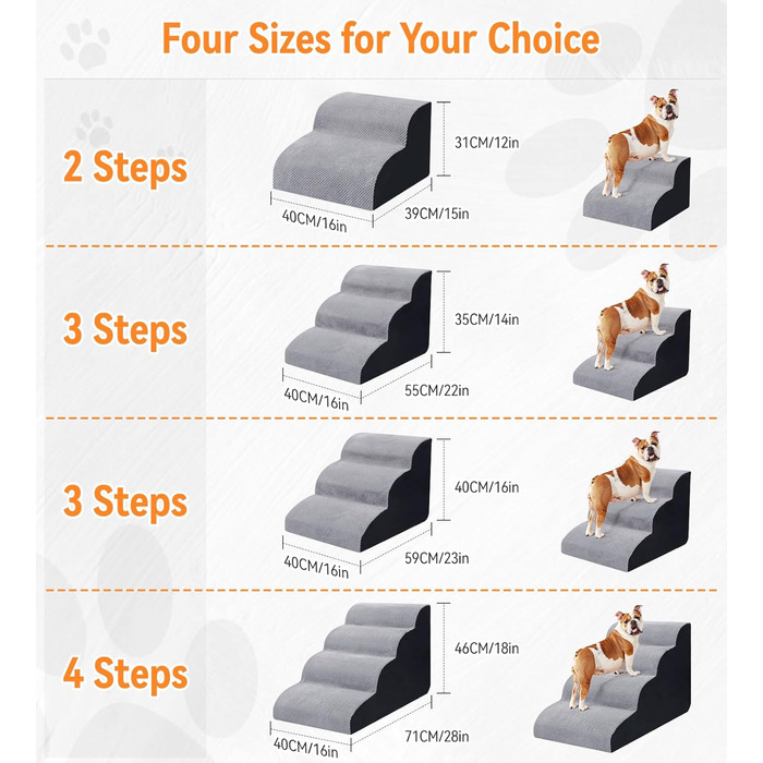 Сходинка для собак Fellie: портативна, 2-ступенева, знімний чохол, для маленьких собак та котів, сіра