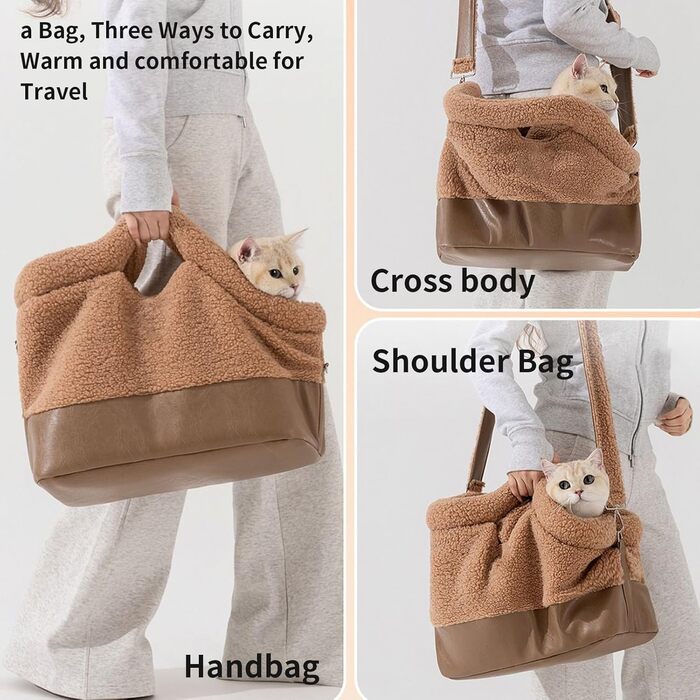 Транспортна сумка для маленьких собак – 600 г, сумка-холодильник для тварин, переноска для подорожей з регульованим плечовим ременем, безпечний супутник, легкий захист на зиму (колір: коричневий)