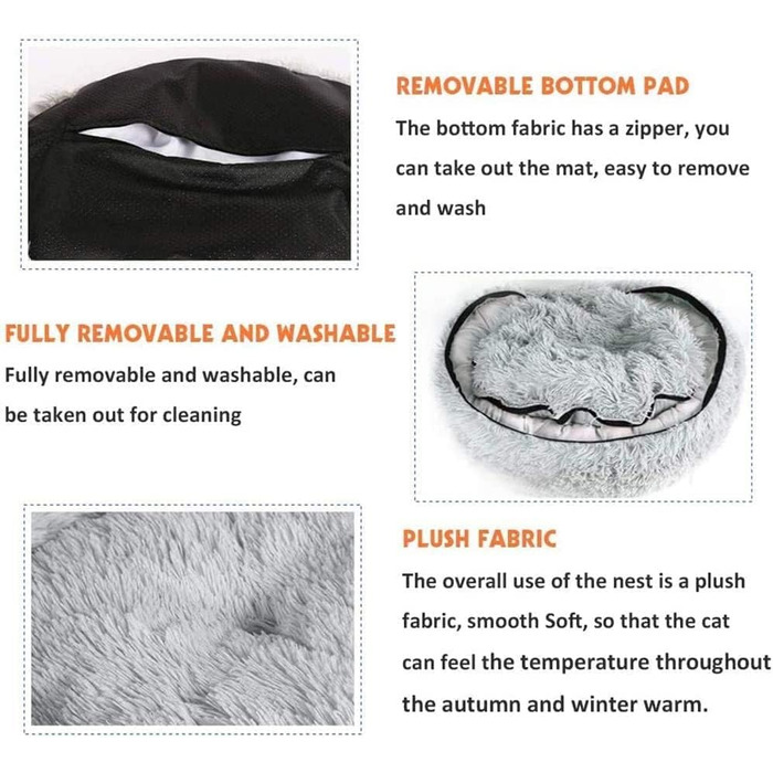 Заспокійливе ліжко для собак, у формі пончика, з плюшу, з блискавкою, придатне для прання в машині, для маленьких тварин, собак, котів, кошенят та цуценят, бежеве, 50 см, розмір S/50 см бежеве