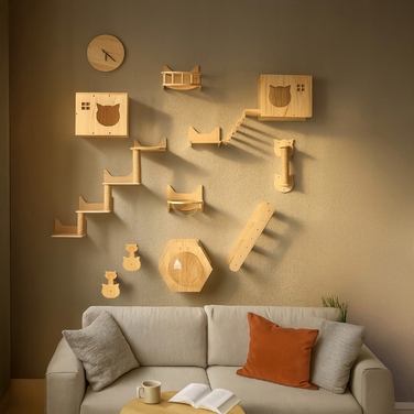 Настінний будиночок для котів Jumi XL, дерев'яний, колір бежевий екру