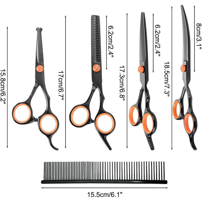 Набір ножиць для грумінгу собак, 7-в-1. Безшумні ножиці для догляду за шерстю собак та котів з безпечними закругленими кінцями