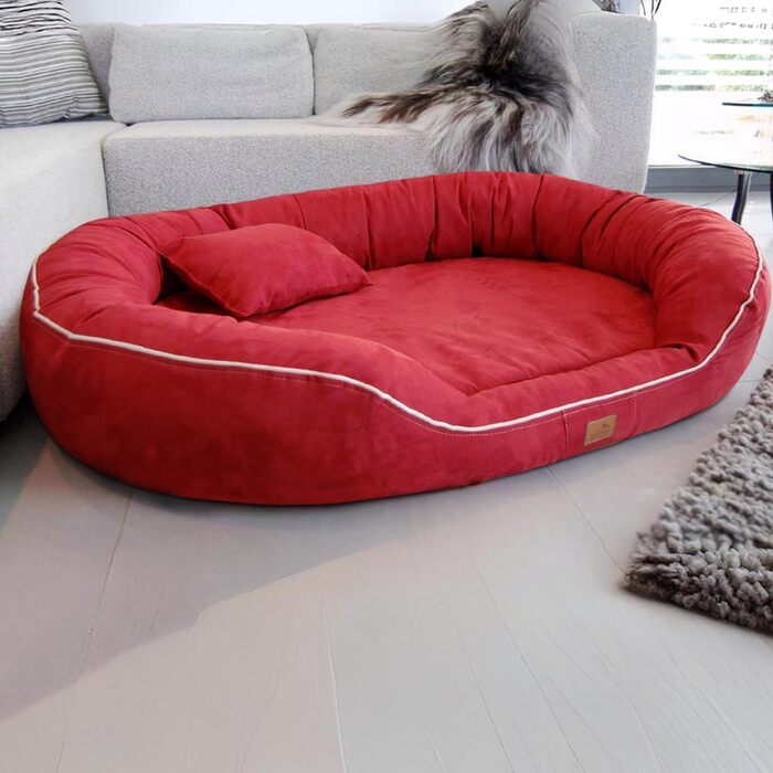 Ортопедичне ліжко для собак Tierlando® Marlon Nonplusultra з пінополіуретановою матрацом Visco Plus, м'який велюровий чохол, розмір 170x110 см, темно-червоний