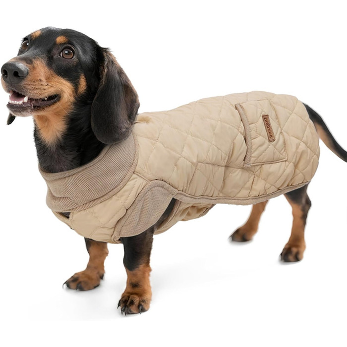 Теплий та водонепроникний дощовик для собак (джек-рассел), розкішний комбінезон для собак на вулицю з регульованою жилеткою та кишенею для повірця (Бежевий, S)