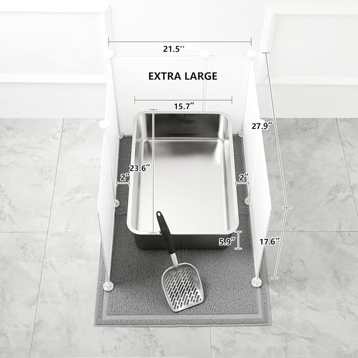 MEEXPAWS XXL туалет для котів з нержавіючої сталі 60×40×15 см з килимком, совком і захистом від бризок, легке очищення