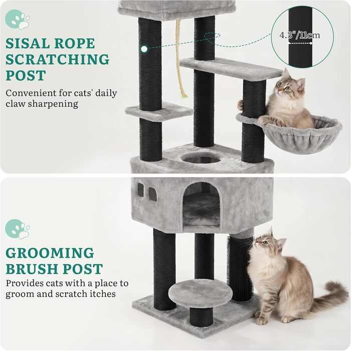 Котячий комплекс YITAHOME для великих котів, когтеточка, будиночок, платформа, 157 см, сірий