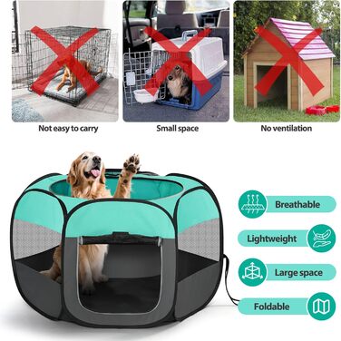 Клітка-біговий вольєр для цуценят та тварин, складана, 110x110x60 см, зелена