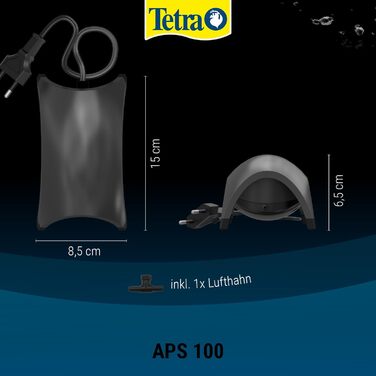 Tetra APS 100 – тиха мембранна повітряна помпа для акваріума 50-100 л, чорна