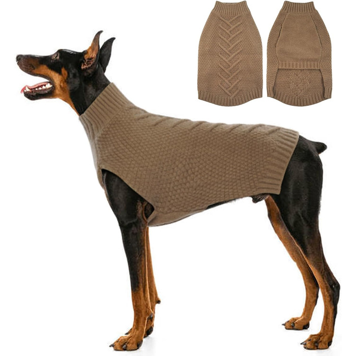 Пуловер для собак, теплий пуловер для великих собак, в'язаний пуловер для собак, флісовий пуловер для собак, для Лабрадора, хакі, 3XL XXXL