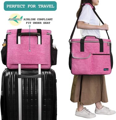 PetAmi Транспортна сумка для собак та котів, відповідна стандартам авіакомпаній, з органайзером, контейнером для їжі та складним мисником (Рожева, велика) 15.5'L x 9.5'W x 14.0'H