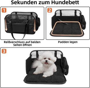 Транспортна сумка для собак та котів: переноска для тварин до 6 кг, з підстилкою та сталевим каркасом, чорна