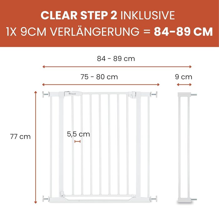 Захисне ворота для дітей Hauck Clear Step Autoclose 2, білий колір, регульована ширина 75-80 см, висота 77 см, самозакривне, без свердління, зручний вхід, двостороннє відкриття однією рукою