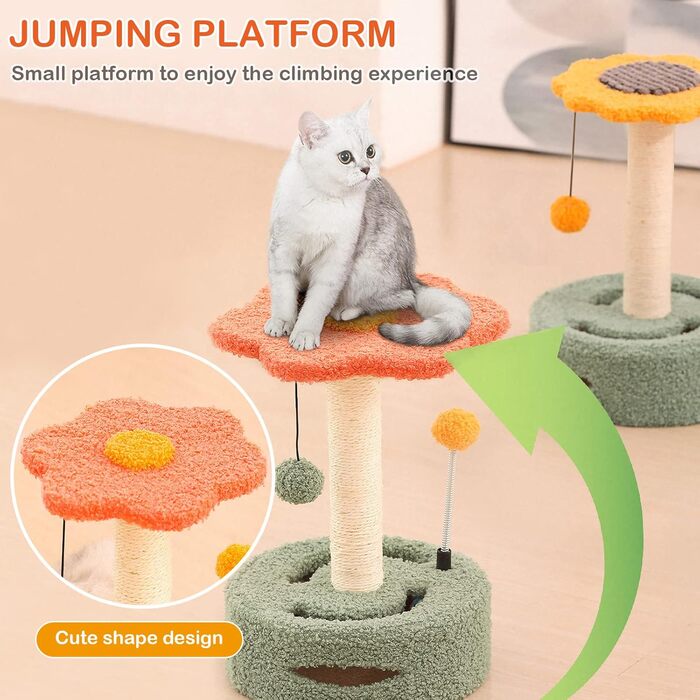 ALLSOPETS Котячий комплекс-башта з сизалем, крутящийся тунель, підвісна іграшка, для маленьких котів, білий