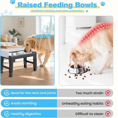 Підвищена годівниця для собак Zivacate, 6 рівнів регулювання висоти та нахилу, годівниця-станція, 2 миски з нержавіючої сталі, 1 миска для уповільнення годування, антиковзна, для середніх та великих собак