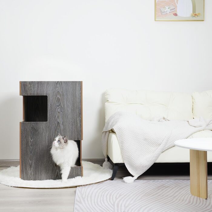 Преміум будиночок для котів з дерева, замок-вежа з лежаками, 50x50x80 см, антрацит