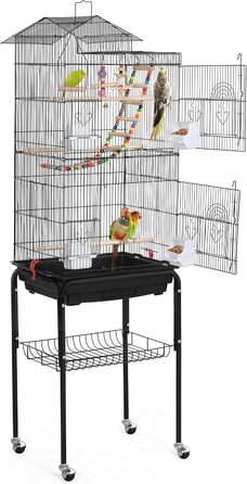 Клітка для птахів Yaheetech з підставкою та колесами 46x35,5x158,5 см, вольєр для хвилястих папуг і канарейок, 360° поворотні ролики