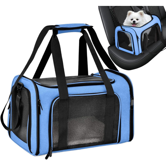 Транспортна переноска для тварин, сумка-переноска, переноска для собак, портативна, багатофункціональна, м'яка, складана, стабільна, безпечна, блакитна