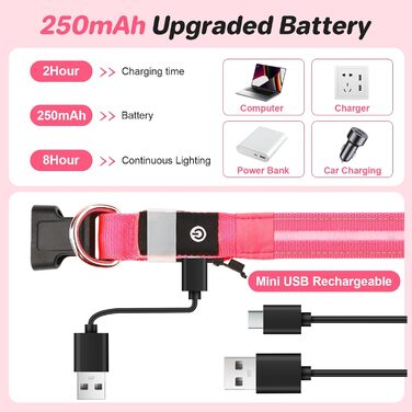 Світлодіодна нашийник для собак Feycig з USB-зарядкою, водонепроникний, регульований, 3 режими, для малих, середніх та великих собак (світлороже, S(28-40см))