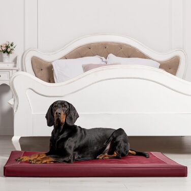 Ортопедичний лежак для собак Tierlando® Carlos VIP Ortho-Medic, 80x60 см, штучна шкіра, віскоеластична піна, темно-червоний