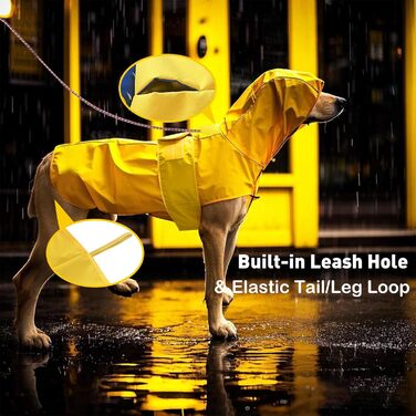 Водонепроникний дощовик для собак - двосторонній, з капюшоном та світловідбивачами (XL, жовтий)