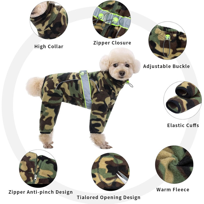 Піжама для собак з полярного флісу, тепла куртка та светр для маленьких та середніх собак, зимовий одяг для чотирилапих (X-Large, камуфляж)