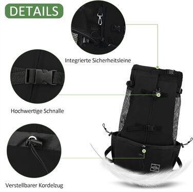 Рюкзак для собак ASOPETS, сумка-переноска, регульований, для середніх собак, для прогулянок, походів, кемпінгу, альпінізму, подорожей (вугільний чорний, M)