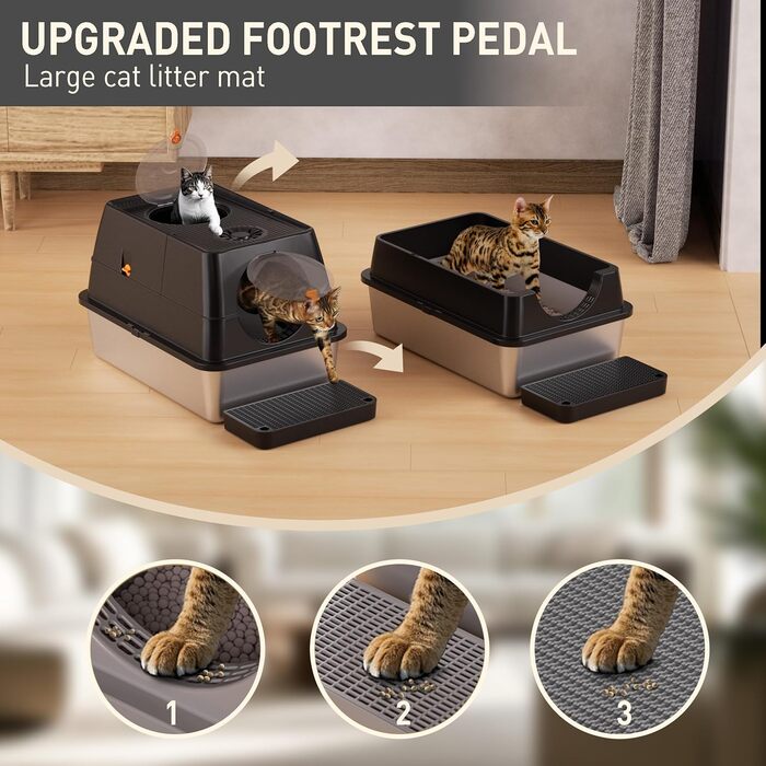 Лоток для котів Citylife Edelstahl з кришкою, XXL, закритий, з двошаровим килимком та совком, двостулковий, легко чиститься, з нейтралізацією запаху (Чорний)