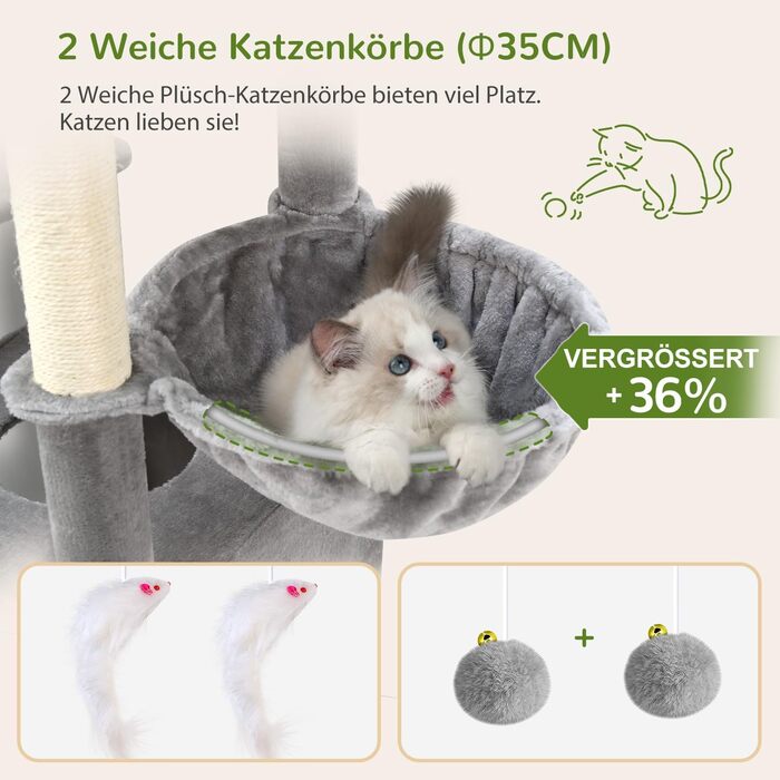 Драбина для котів Globlazer XXL, 189 см, сірий, з великою печерею та платформами