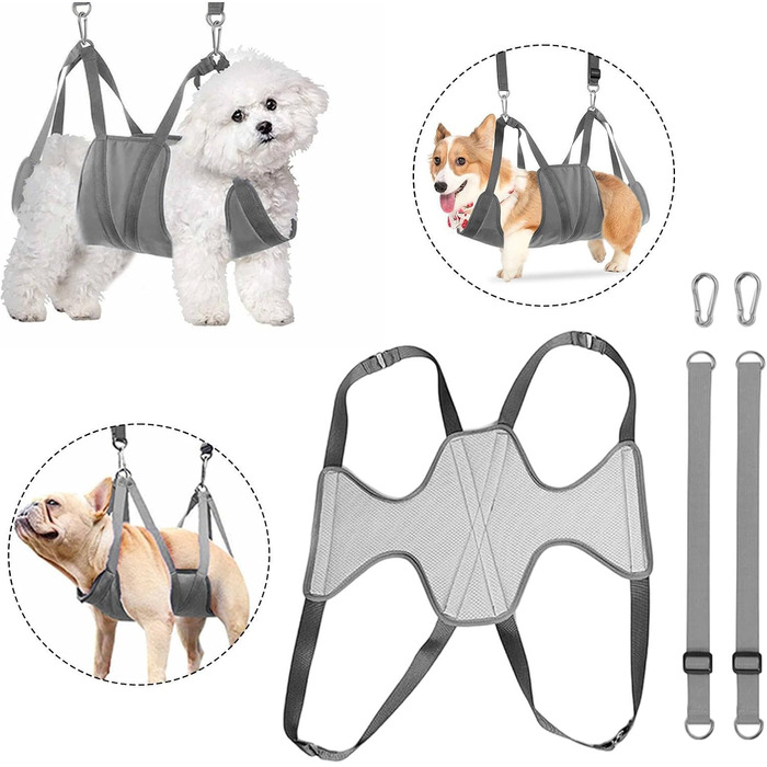 Гамак для грумінгу тварин OVIVER, зручний, портативний, для собак та котів (сірий, M)