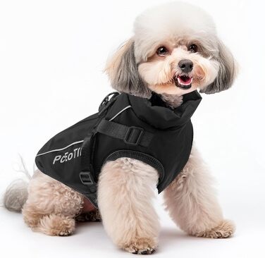 Водонепроникний собачий дощовик для маленьких собак, тепла світловідбиваюча куртка з шлейкою для зими, костюм для катання на лижах, бавовна, чорний собачий пуловер S